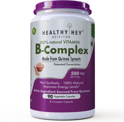 HealthyHey Nutrition 100% Natural Vitamin B-Complex-Made from Quinoa Sprout-90 Veg Capsules(90 No)