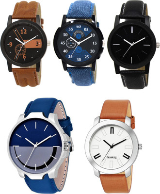 EElix New Multiple Fantastic Five Combo Designer Analog Watch - For Men & Boys EE- Blk Blu Brwn 5 combo Analog Watch - For Men