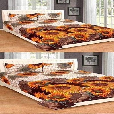 VHD 150 TC Polycotton Double Printed Flat Bedsheet(Pack of 1, Brown)