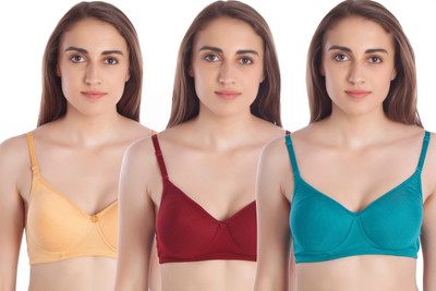 MIESTILO Seamless Women T-Shirt Lightly Padded Bra(Green, Maroon, Gold)