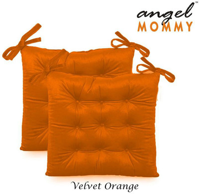 Angel Mommy Microfibre Chair Pad Pack of 2 Solid Velvet Square Chair Pads(Velvet Orange)