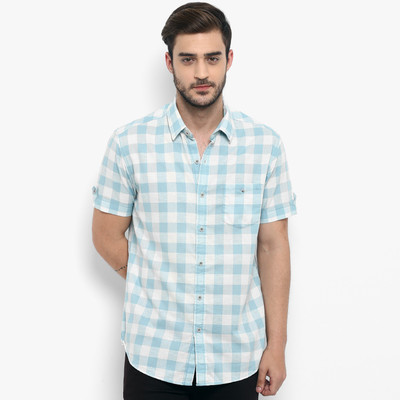 mufti-men-checkered-casual-light-blue-white-shirt