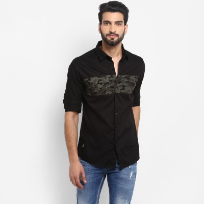 Mufti Men Military Camouflage Casual Black Shirt