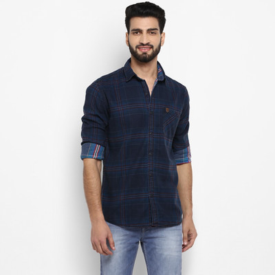 mufti-men-checkered-casual-dark-blue-maroon-shirt