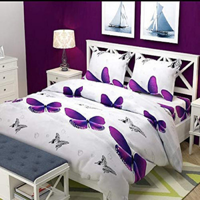 pitit custon 150 TC Polycotton Double Printed Flat Bedsheet(Pack of 3, White)
