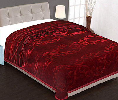 Indcrown Floral Single Mink Blanket for  Mild Winter(Microfiber, Maroon)