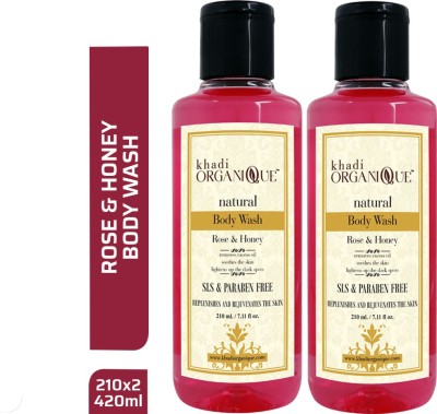 khadi ORGANIQUE Rose & Honey Body Wash (Sls & Paraben free)(2 x 210 ml)