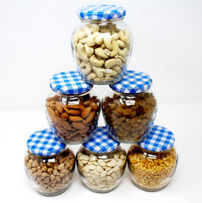 HKC HOUSE Glass Grocery Container  - 390 ml(Pack of 6, Clear)