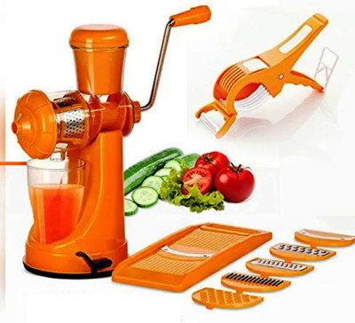 Myynti Plastic Hand Juicer Combo Fruit and Vegetable Juicer, 6 in 1 Vegetables Slicer, Vegetable Cutter with Peeler 2 in 1(Orange Pack of 3)