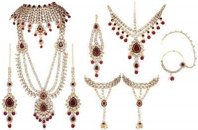 White pearl Alloy Gold-plated Maroon, White Jewellery Set(Pack of 1)