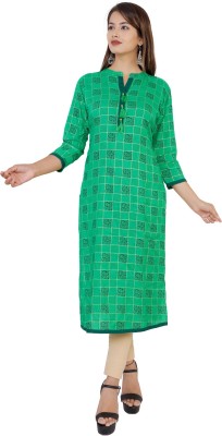 Fab Star Women Printed Straight Kurta(Green)