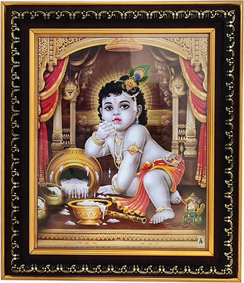 Puja N Pujari Bal Gopal Chor Krishna Photo Frame for Wall Hanging and Pooja Room Religious Frame