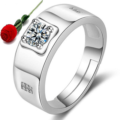 MYKI Limited Edition Sterling Silver Solitaire Adjustable Mens Rings DC- 123 Stainless Steel Cubic Zirconia Silver Plated Ring