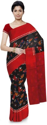 NIKHILAM Printed Ikkat Cotton Silk Saree(Red)