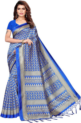 Vardan PRINTS Printed Bollywood Cotton Blend Saree(Blue)