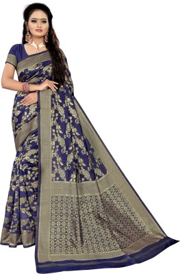 BHAKTI BHUSHAN CREATION Printed Banarasi Silk Blend, Polyester Saree(Gold, Blue)