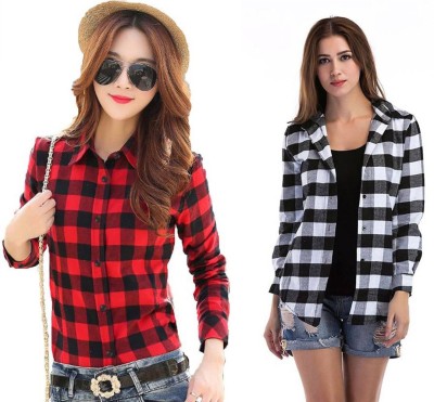 TRENDY WEB SHOP Women Checkered Casual Multicolor Shirt(Pack of 2)