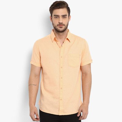 mufti-men-self-design-casual-orange-shirt