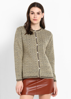 Modeve Graphic Print Crew Neck Casual Women Brown Sweater