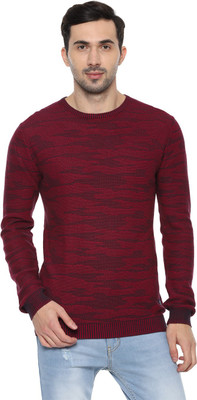 Allen Solly Self Design Round Neck Casual Men Red Sweater