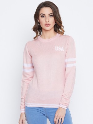 JUMP USA Solid Round Neck Casual Women Pink Sweater