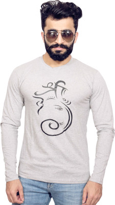 NITYANAND CREATIONS Printed Men Round Neck Grey T-Shirt
