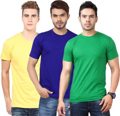 FUNKY GUYS Solid Men Round Neck Multicolor T-Shirt