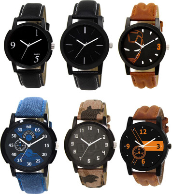 EElix Stylish Designer Multicolored Dial Watch - For Boys & Men EE-combo of Six Analog Watch - For Men