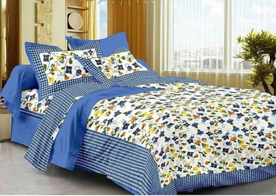 Elma Cotton Double Flat 151 TC Printed Bedsheet(Pack of 1, Blue)