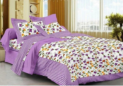 Elma Cotton Double Flat 151 TC Floral Bedsheet(Pack of 1, Purple)