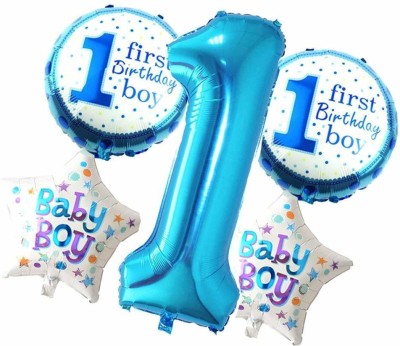 Shopperskart Printed 1st-First Birthday Party Decoration Material Foil Balloon(Blue, Pack of 5)