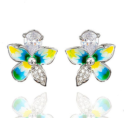 Tinera Trends Multicolored flower Swarovski Crystal Metal Stud Earring