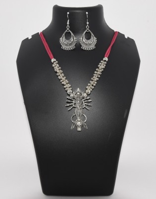 Praanjali'S Collections Metal, Fabric, Oxidised Silver, Plastic, Alloy Pink, Silver Jewellery Set(Pack of 1)
