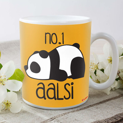 AASTHA IMAGINE AI- NO.1 AALSI PANDA WHITE PRINTED COFFE MUG Ceramic Coffee Mug(350 ml)