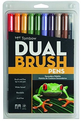 Tombow Tombow Dual Brush Pen Set, 10-Pack, Secondary Colors (56168) Calligraphy(Pack of 10, Ink Color - Multicolor)