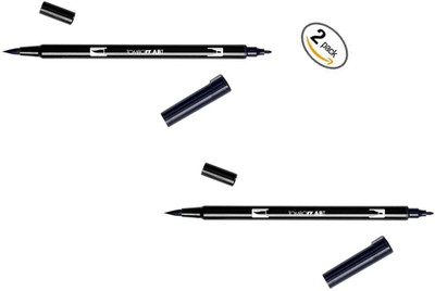Tombow Tombow Dual Brush Pen, Black (66621) (2-PACK) Calligraphy(Pack of 2, Ink Color - Black)