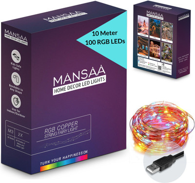 MANSAA 100 LEDs 10.06 m Red, Green, Blue, Multicolor Steady Bulb Rice Lights(Pack of 1)