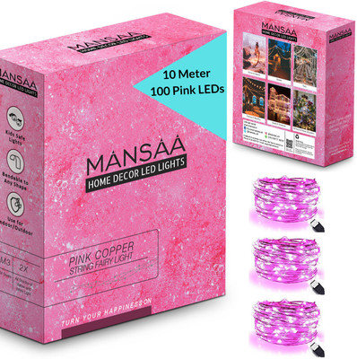 MANSAA 100 LEDs 10.08 m Pink Color Changing Bulb Rice Lights(Pack of 3)