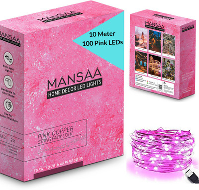 MANSAA 100 LEDs 10.06 m Pink Steady Bulb Rice Lights(Pack of 1)