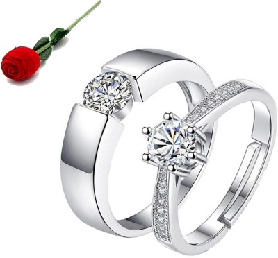 MYKI Beautiful Elements Silver Plated Adjustable Couple Rings Stainless Steel Cubic Zirconia Silver Plated Ring Set