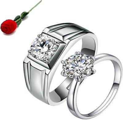 MYKI Beautiful Elements Silver Plated Adjustable Couple Rings Stainless Steel Cubic Zirconia Silver Plated Ring Set