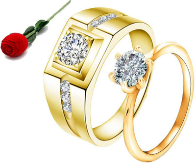 MYKI Love Forever Gold Elements Adjustable Couple Rings Stainless Steel Cubic Zirconia Gold Plated Ring Set