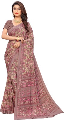 Novus Knitting Printed Daily Wear Crepe Saree(Beige)