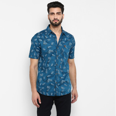 mufti-men-floral-print-casual-blue-shirt