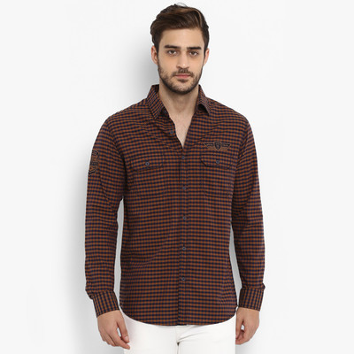 mufti-men-checkered-casual-brown-shirt
