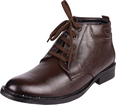 somugi Genuine Leather Men's Formal Black Lace up Half Boot Lace Up For Men(Brown)