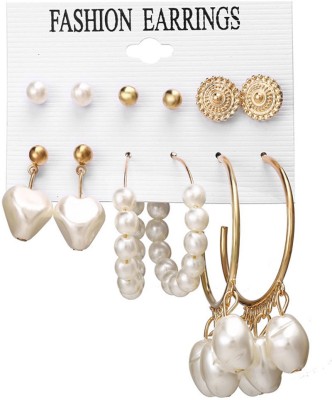 Jewels Galaxy Best Valentine Gift Stylish Gold Plated Pearl Copper Hoop Earring