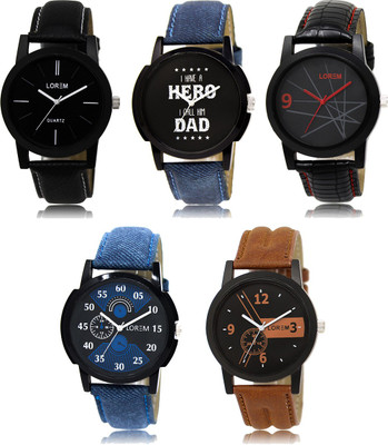 LOREM LK-1-2-5-7-8 Multicolor Designer pack of 5 Analog Watch - For Boys