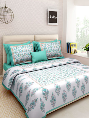 Rangun 120 TC Cotton King Printed Flat Bedsheet(Pack of 1, Blue)