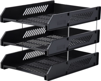 CHROME Multipurpose Trays 3 Compartments Plastic Document Tray(Black)